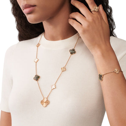 [Olivia JW]DETACHABLE CLOVER 15(11+4) FLOWER ROSE GOLD NECKLACE SET