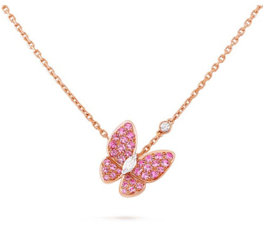 [Olivia Jewelry]BUTTERFLY RED DIAMOND ROSE GOLD NECKLACE