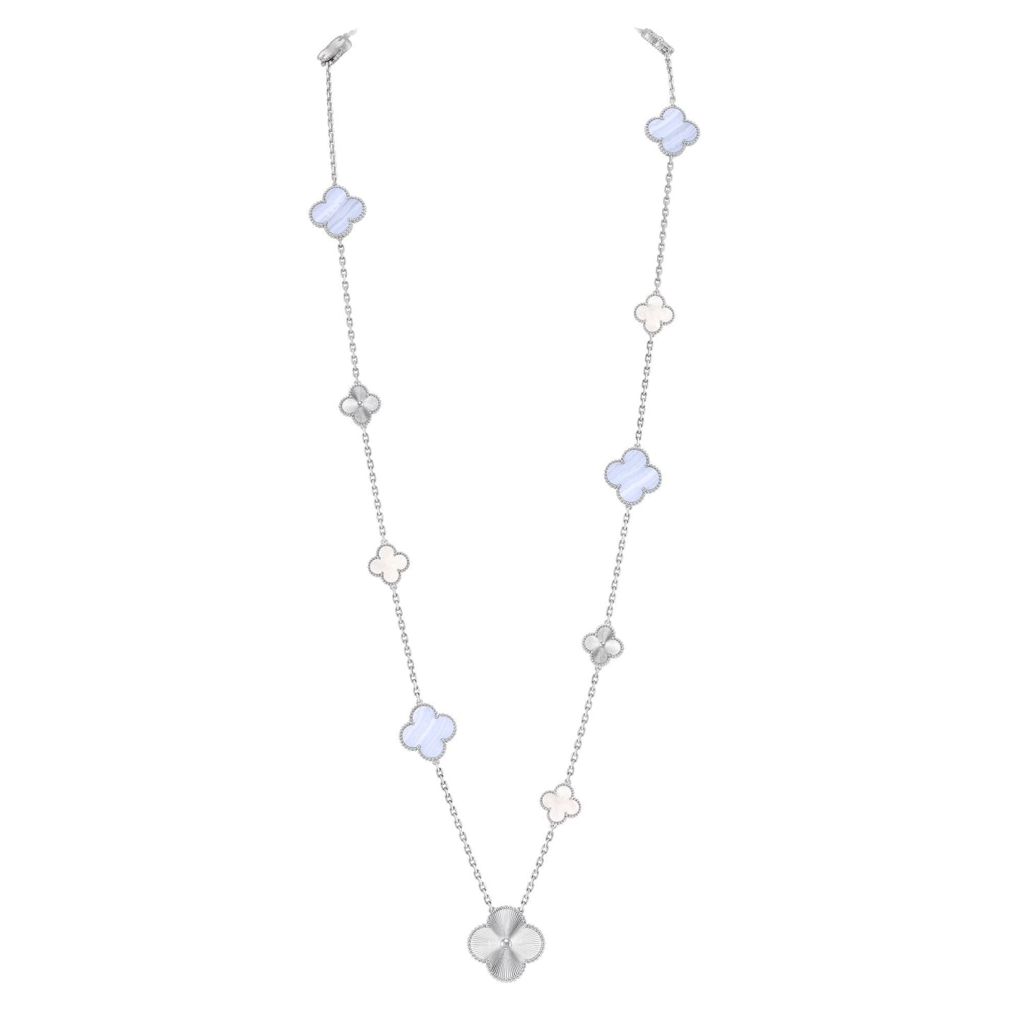 [Olivia JW]DETACHABLE CLOVER 15(11+4) FLOWER SILVER NECKLACE SET