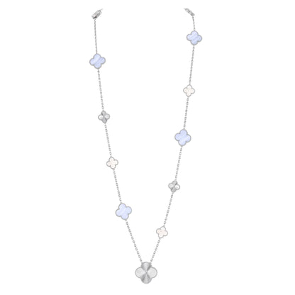[Olivia JW]DETACHABLE CLOVER 15(11+4) FLOWER SILVER NECKLACE SET