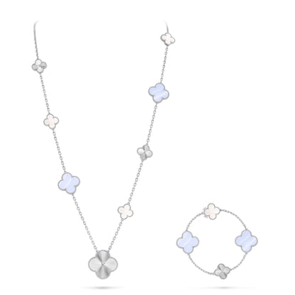 [Olivia JW]DETACHABLE CLOVER 15(11+4) FLOWER SILVER NECKLACE SET