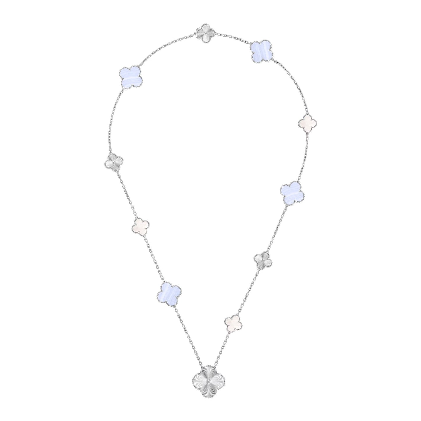 [Olivia JW]DETACHABLE CLOVER 15(11+4) FLOWER SILVER NECKLACE SET