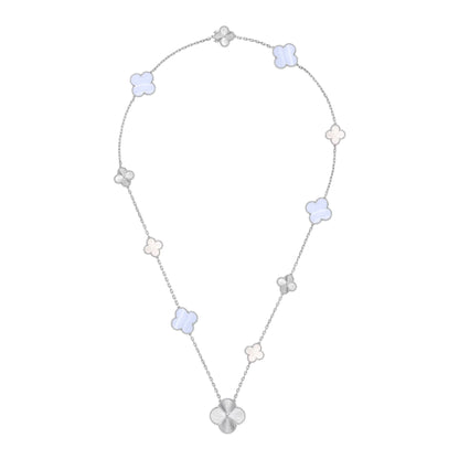 [Olivia JW]DETACHABLE CLOVER 15(11+4) FLOWER SILVER NECKLACE SET