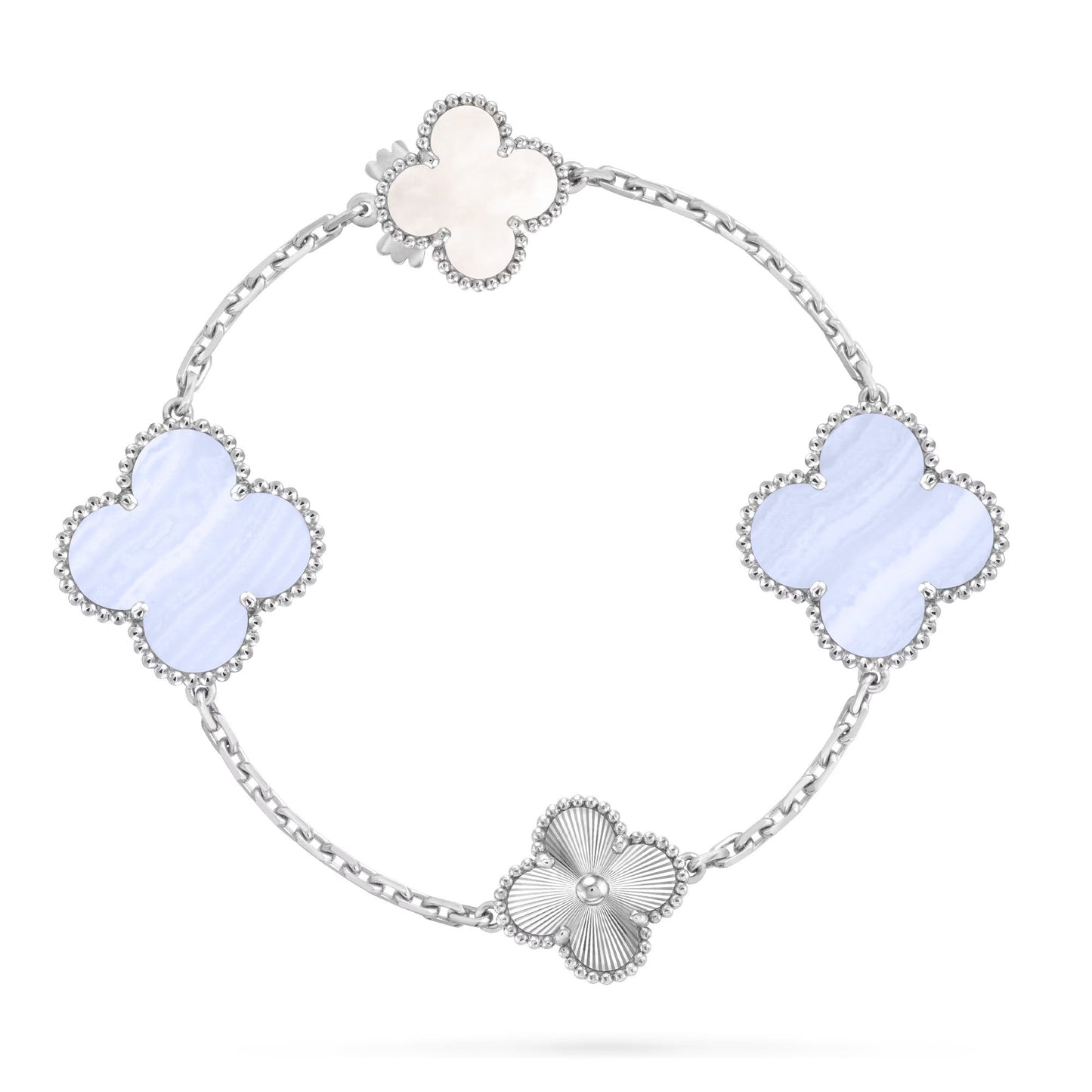 [Olivia JW]DETACHABLE CLOVER 15(11+4) FLOWER SILVER NECKLACE SET
