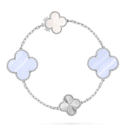 [Olivia JW]DETACHABLE CLOVER 15(11+4) FLOWER SILVER NECKLACE SET