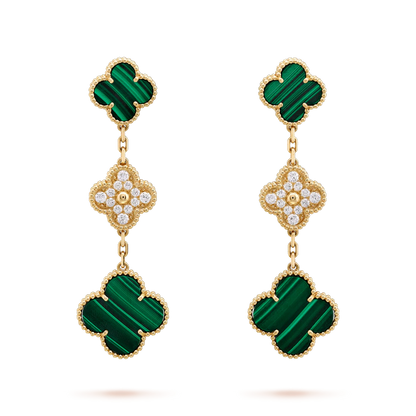 [Olivia Jewelry]CLOVER EARRINGS GOLD MALACHITE DIAMOND 3 MOTIF