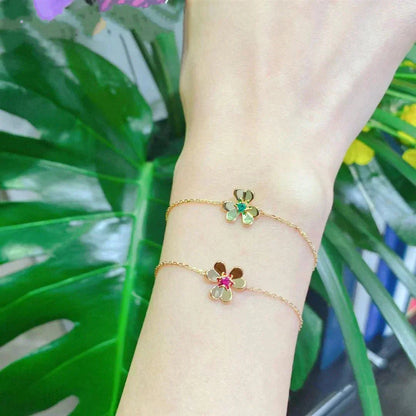 [Olivia Jewelry]FRIVOLE GOLD FLOWER PINK MALACHITE BRACELET