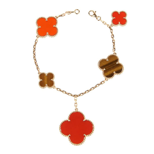 [Olivia Jewelry]CLOVER BRACELET 5 MOTIFS CARNELIAN TIGER EYE
