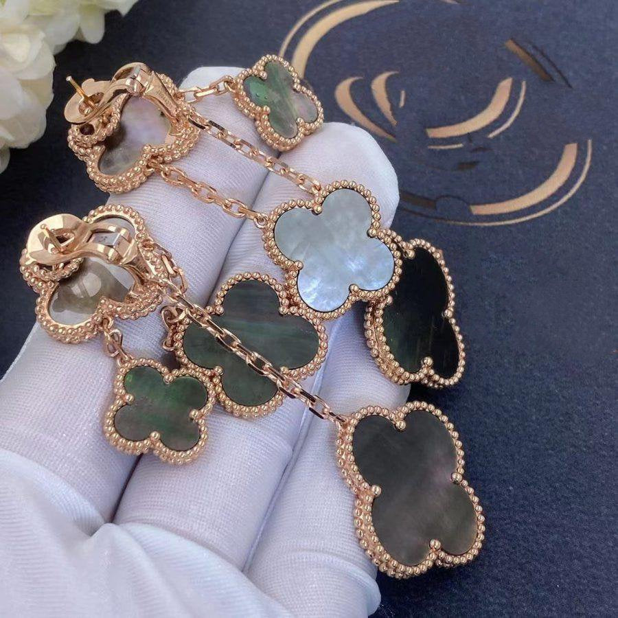 [Olivia Jewelry]CLOVER EARRINGS DARK MOP 4 MOTIFS ROSE GOLD