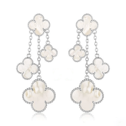 [Olivia Jewelry]CLOVER EARRINGS WHITE MOP 4 MOTIFS SILVER