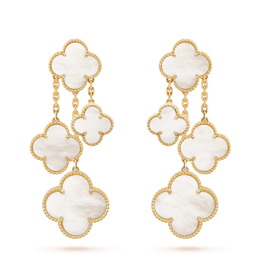 [Olivia Jewelry]CLOVER EARRINGS WHITE MOP 4 MOTIFS GOLD
