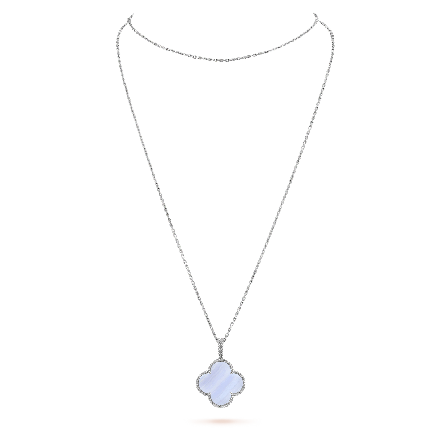 [Olivia Jewelry]CLOVER SILVER CHALCEDONY BIG CLOVER NECKLACE