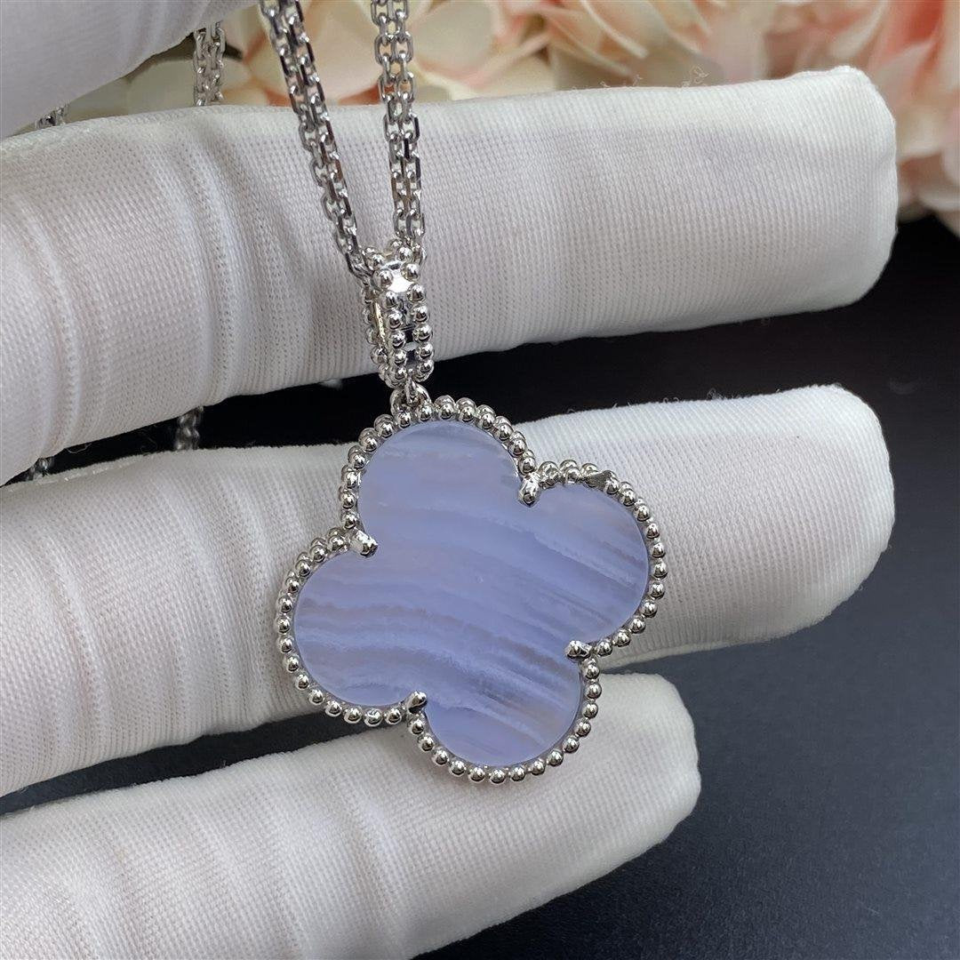 [Olivia Jewelry]CLOVER SILVER CHALCEDONY BIG CLOVER NECKLACE