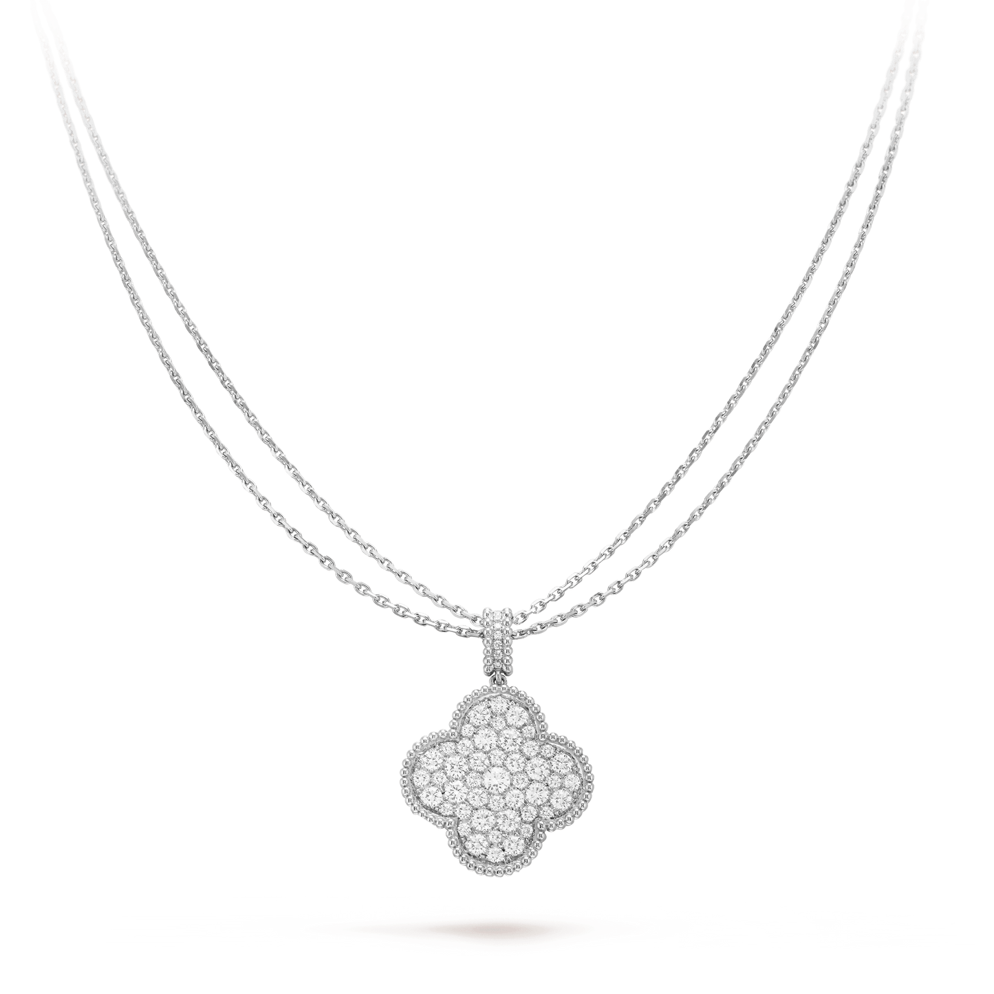 [Olivia Jewelry]CLOVER 25MM SILVER FULL DIAMOND BIG CLOVER NECKLACE
