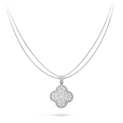 [Olivia Jewelry]CLOVER 25MM SILVER FULL DIAMOND BIG CLOVER NECKLACE
