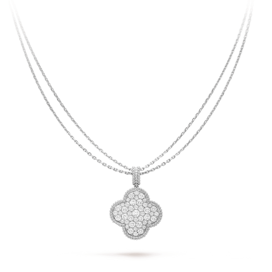 [Olivia Jewelry]CLOVER 25MM SILVER FULL DIAMOND BIG CLOVER NECKLACE