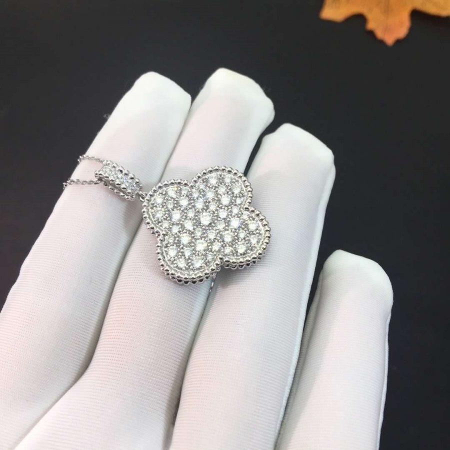 [Olivia Jewelry]CLOVER 25MM SILVER FULL DIAMOND BIG CLOVER NECKLACE