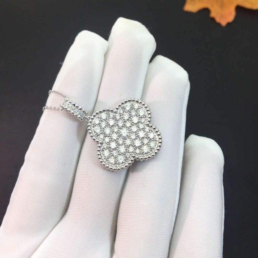 [Olivia Jewelry]CLOVER 25MM SILVER FULL DIAMOND BIG CLOVER NECKLACE