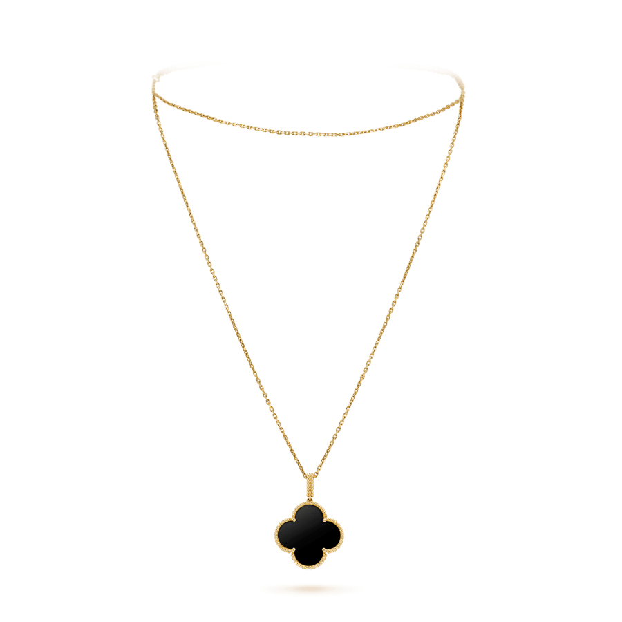 [Olivia Jewelry]CLOVER 25MM GOLD ONYX BIG CLOVER NECKLACE
