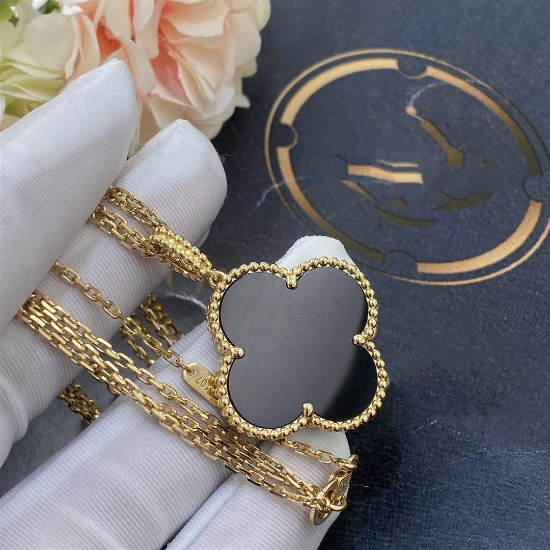[Olivia Jewelry]CLOVER 25MM GOLD ONYX BIG CLOVER NECKLACE