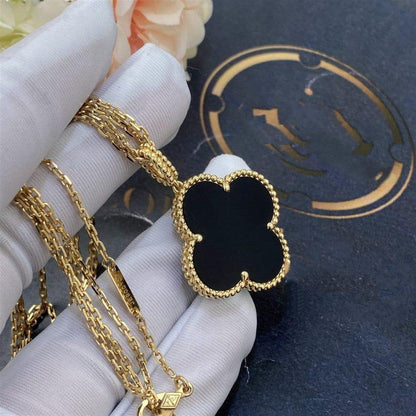 [Olivia Jewelry]CLOVER 25MM GOLD ONYX BIG CLOVER NECKLACE