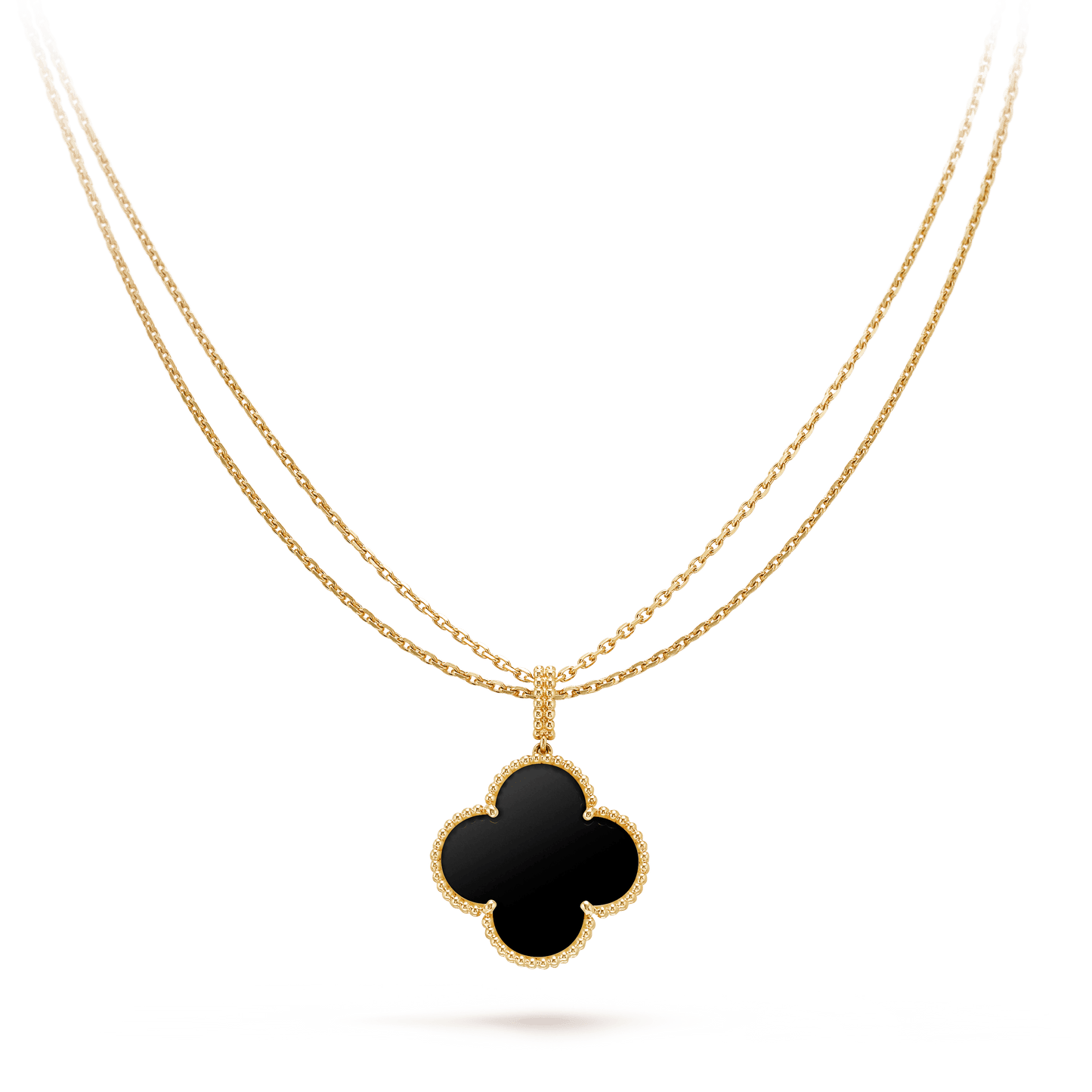 [Olivia Jewelry]CLOVER 25MM GOLD ONYX BIG CLOVER NECKLACE