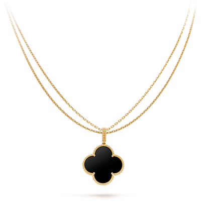 [Olivia Jewelry]CLOVER 25MM GOLD ONYX BIG CLOVER NECKLACE