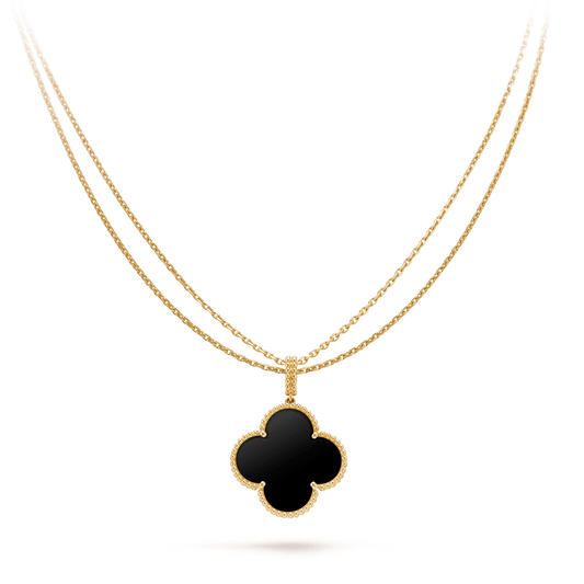 [Olivia Jewelry]CLOVER 25MM GOLD ONYX BIG CLOVER NECKLACE