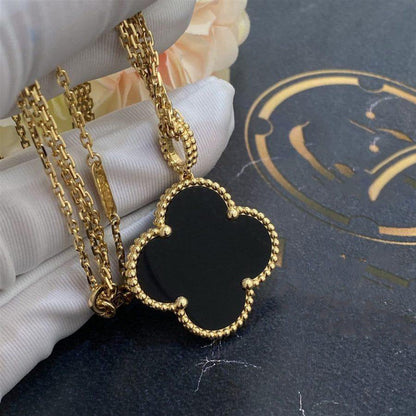 [Olivia Jewelry]CLOVER 25MM GOLD ONYX BIG CLOVER NECKLACE