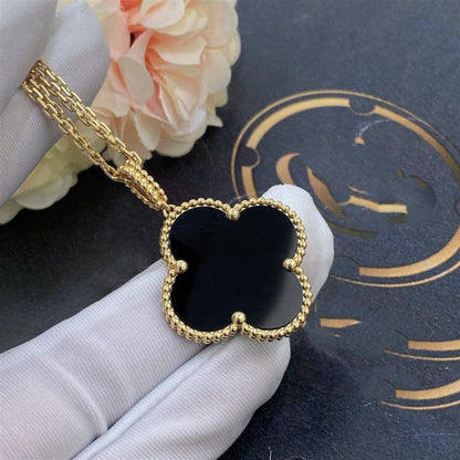 [Olivia Jewelry]CLOVER 25MM GOLD ONYX BIG CLOVER NECKLACE
