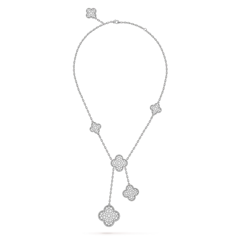 [Olivia Jewelry]CLOVER 5 MOTIFS SILVER DIAMONDS NECKLACE