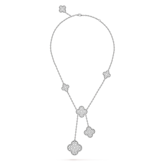 [Olivia Jewelry]CLOVER 5 MOTIFS SILVER DIAMONDS NECKLACE