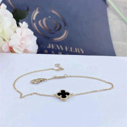 [Olivia Jewelry]CLOVER ONYX SINGLE FLOWER BRACELET