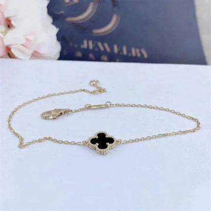 [Olivia Jewelry]CLOVER ONYX SINGLE FLOWER BRACELET