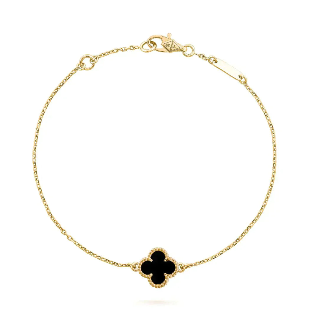 [Olivia Jewelry]CLOVER ONYX SINGLE FLOWER BRACELET