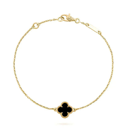 [Olivia Jewelry]CLOVER ONYX SINGLE FLOWER BRACELET