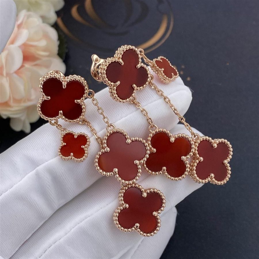 [Olivia Jewelry]CLOVER EARRINGS CARNELIAN 4 MOTIFS PINK GOLD