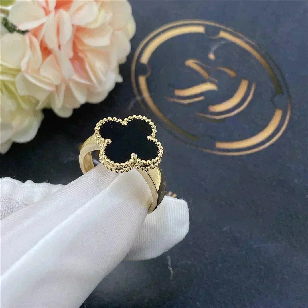 [Olivia Jewelry]CLOVER ONYX RING