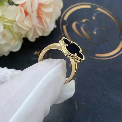 [Olivia Jewelry]CLOVER ONYX RING