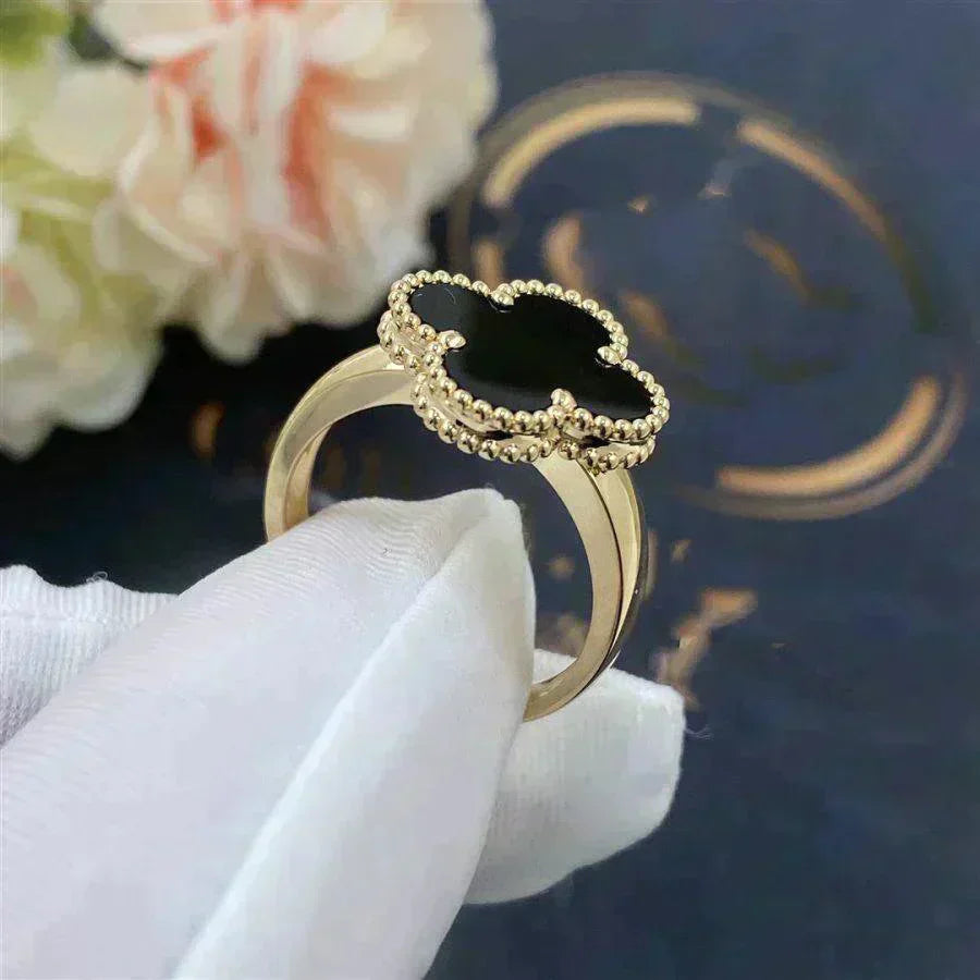 [Olivia Jewelry]CLOVER ONYX RING