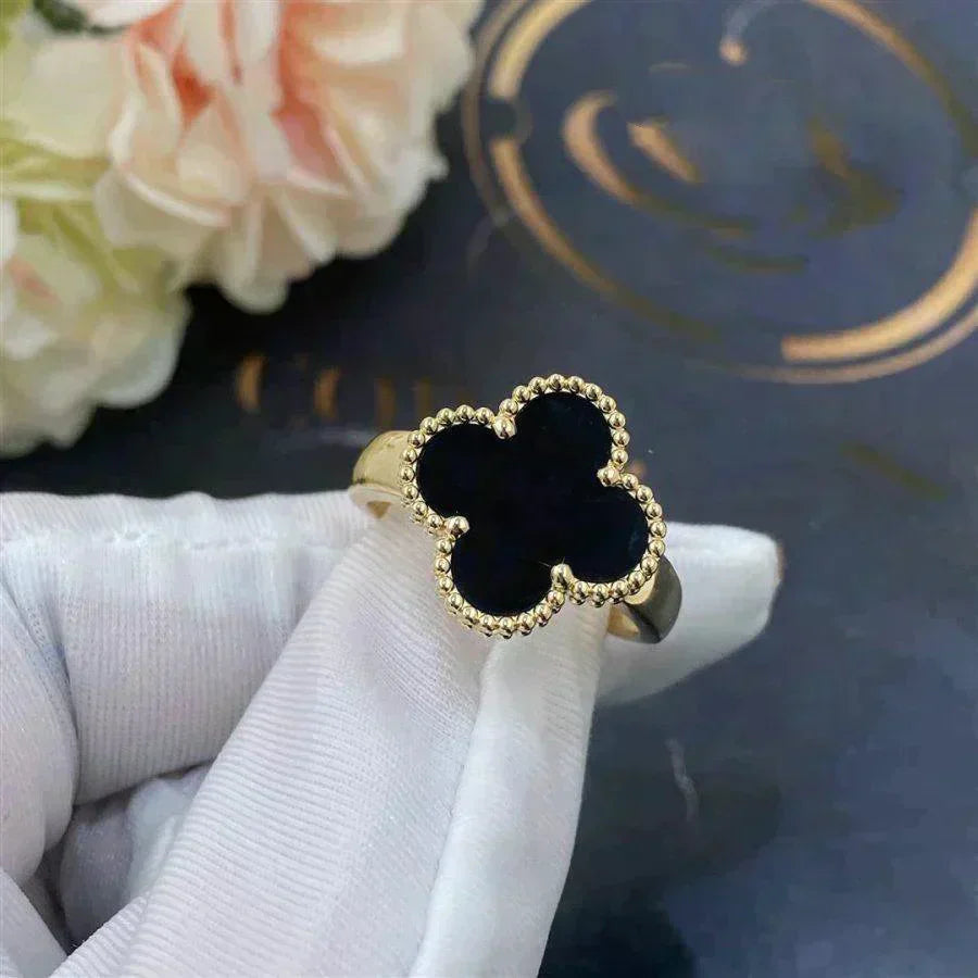 [Olivia Jewelry]CLOVER ONYX RING