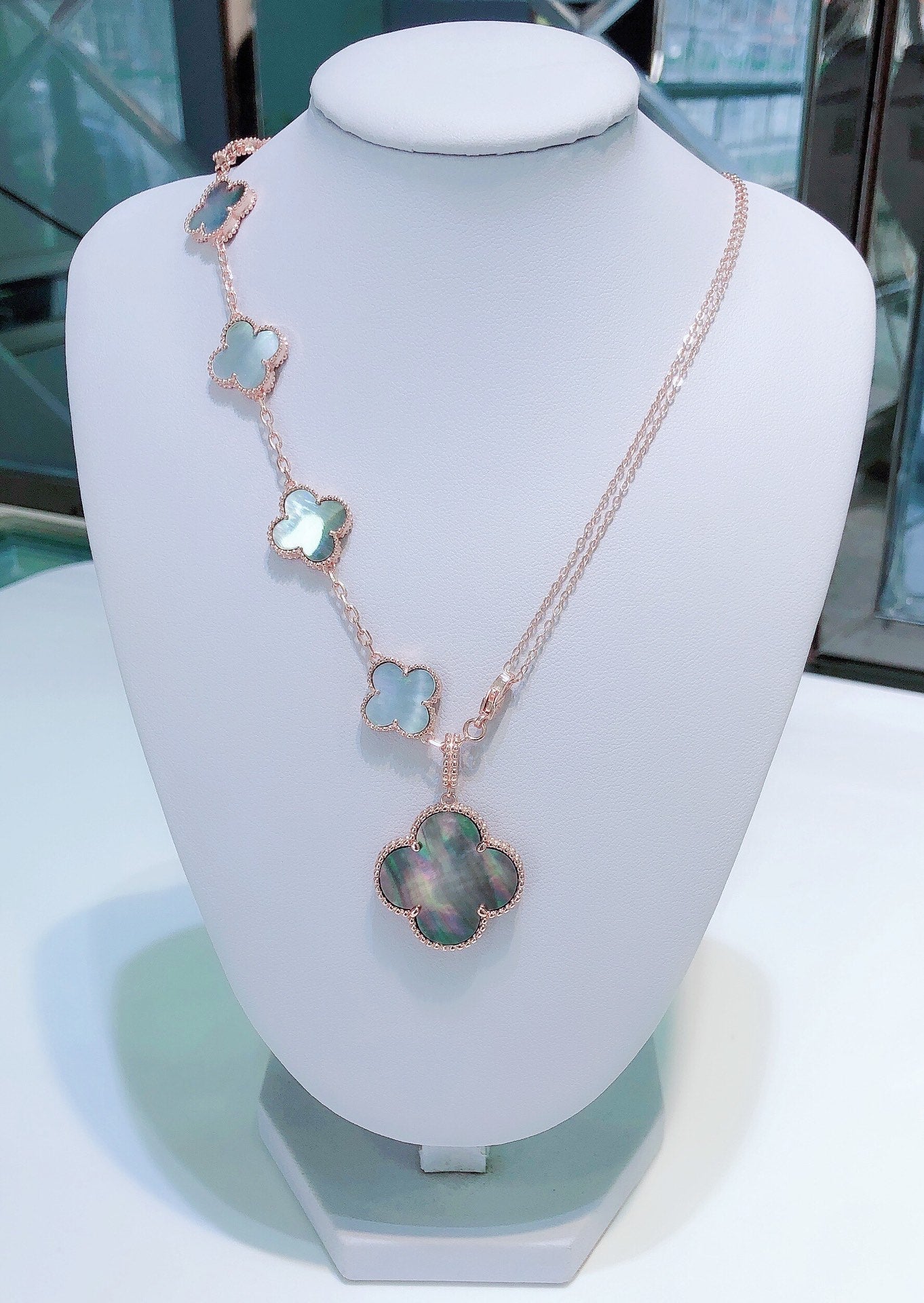 [Olivia Jewelry]COMBINED BRACELET 5 MOTIFS AND NECKLACE DARK MOP ROSE GOLD