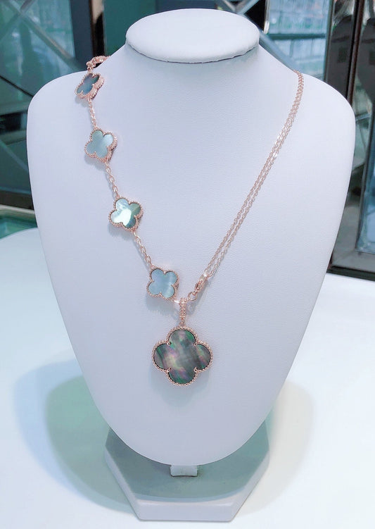 [Olivia Jewelry]COMBINED BRACELET 5 MOTIFS AND NECKLACE DARK MOP ROSE GOLD