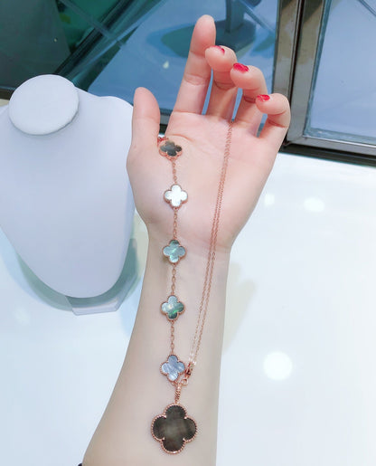 [Olivia Jewelry]COMBINED BRACELET 5 MOTIFS AND NECKLACE DARK MOP ROSE GOLD