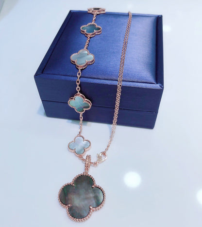 [Olivia Jewelry]COMBINED BRACELET 5 MOTIFS AND NECKLACE DARK MOP ROSE GOLD