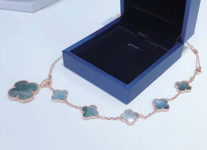 [Olivia Jewelry]COMBINED BRACELET 5 MOTIFS AND NECKLACE DARK MOP ROSE GOLD