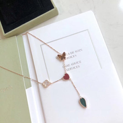 [Olivia Jewelry]LUCKY SPRING 4 MOTIFS ROSE GOLD NECKLACE