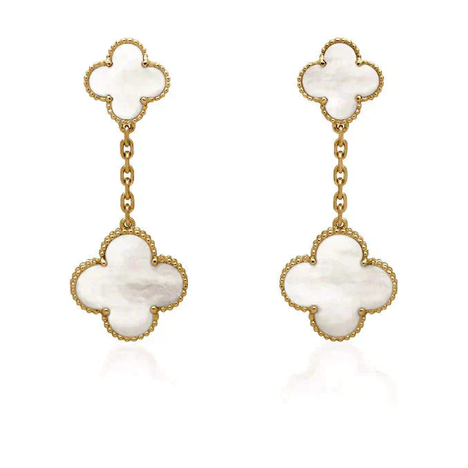 [Olivia Jewelry]CLOVER 2 MOTIF WHITE MOP EARRINGS
