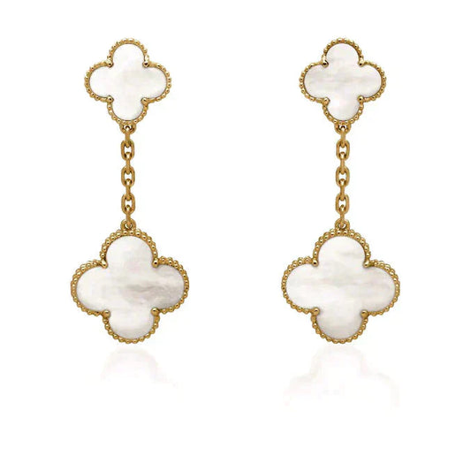 [Olivia Jewelry]CLOVER 2 MOTIF WHITE MOP EARRINGS