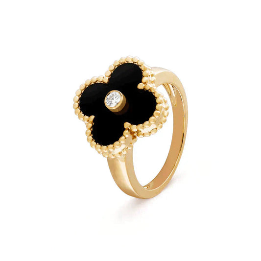 [Olivia Jewelry]CLOVER ONYX RING GOLD DIAMOND